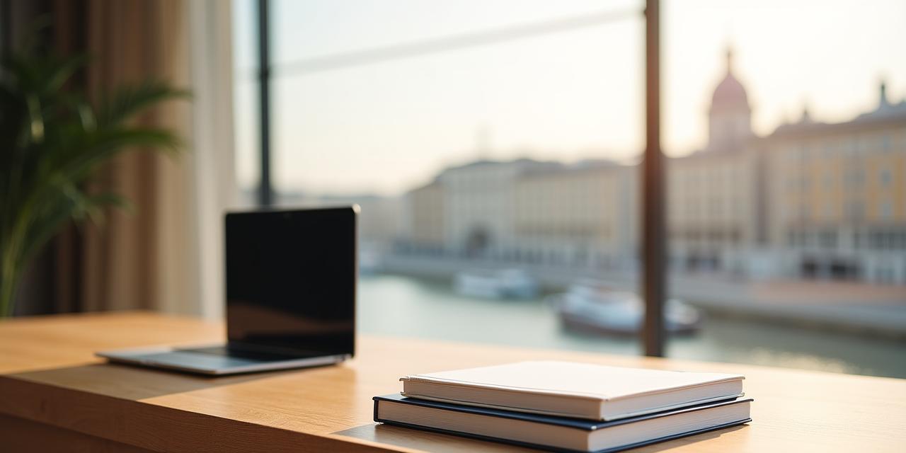 Un elegante ufficio di design a Roma che si affaccia sul Tevere, simboleggiando trasparenza e professionalità